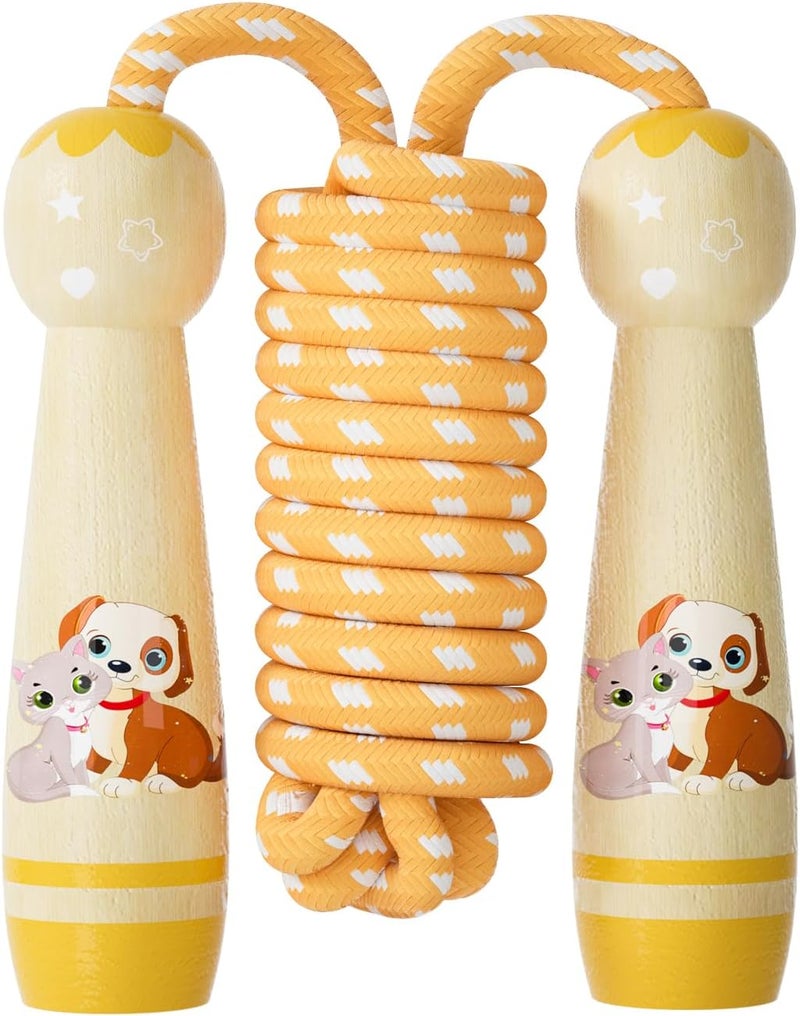 JGM Jump Rope for Kids-Adjustable Cotton Braided Skipping Rope with Wooden Handle for Toddler Fitness Workout Exercise Outdoor Activity - Image 1
